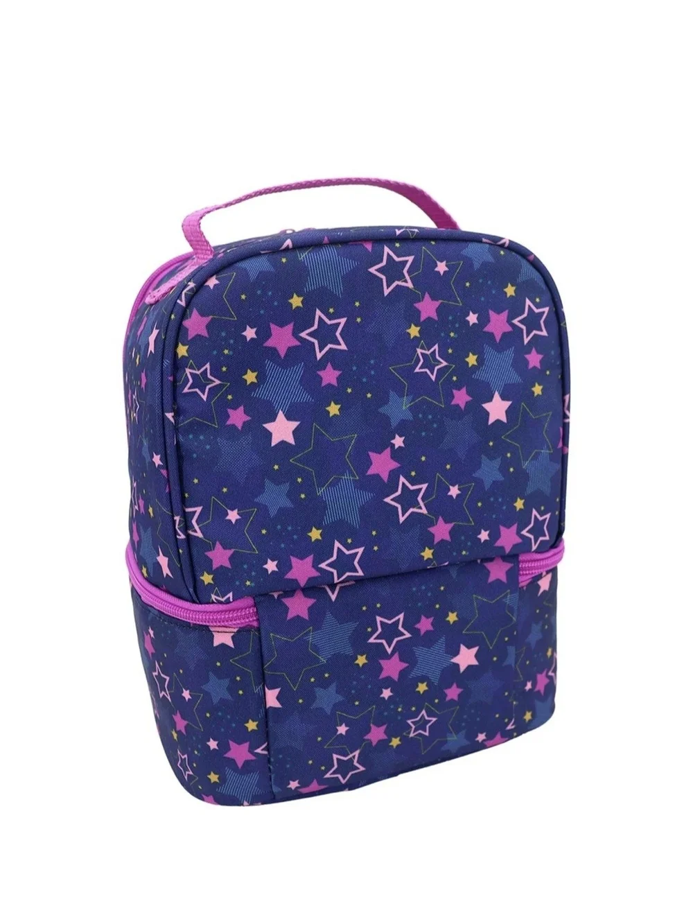 NWT Purple Star Print Insulated Double-Compartment Lunch Bag Sz 9.8